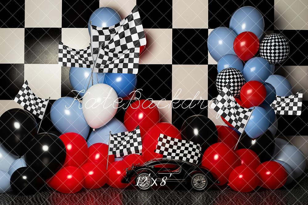 Kate Race Boy Birthday Balloon Cake Smash Fleece Backdrop for Photography