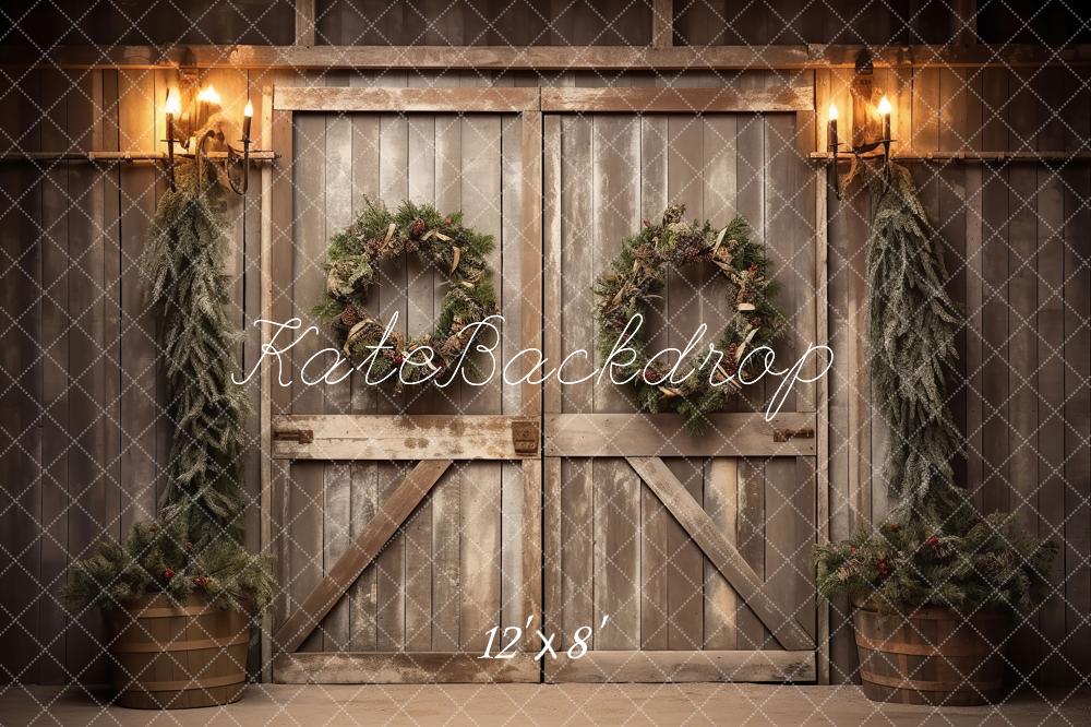 Kate Christmas Old Barn Door Fleece Backdrop for Photography