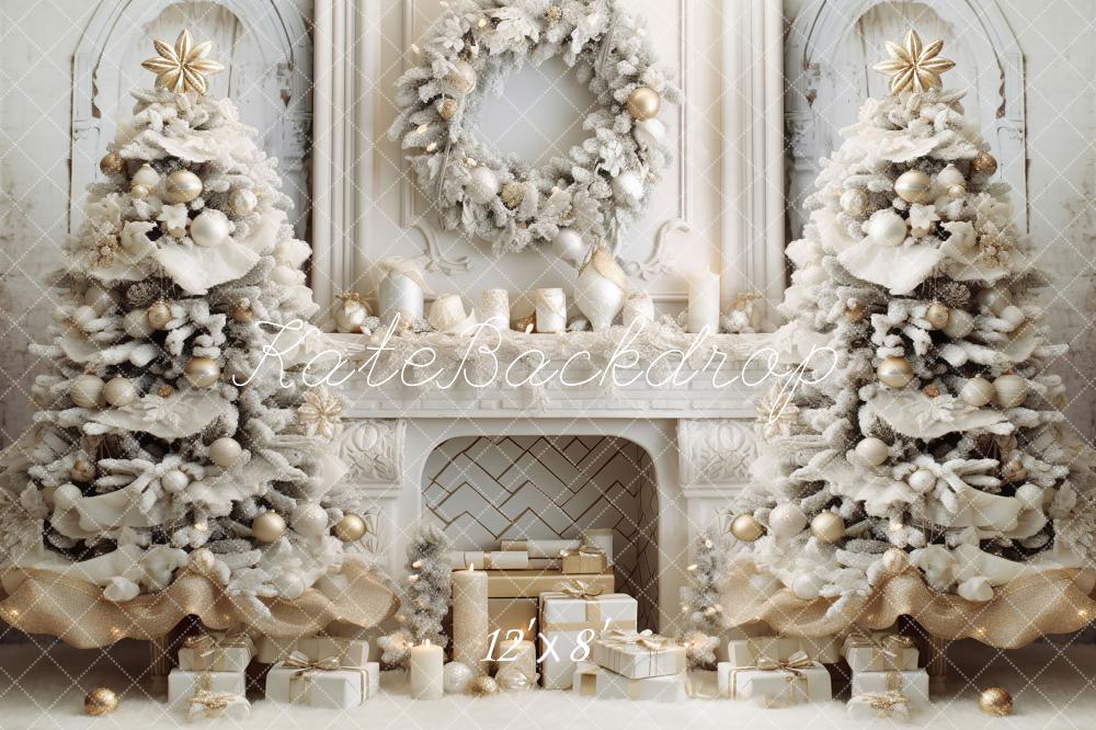 Kate Christmas Elegant Room White Fireplace Fleece Backdrop for Photography