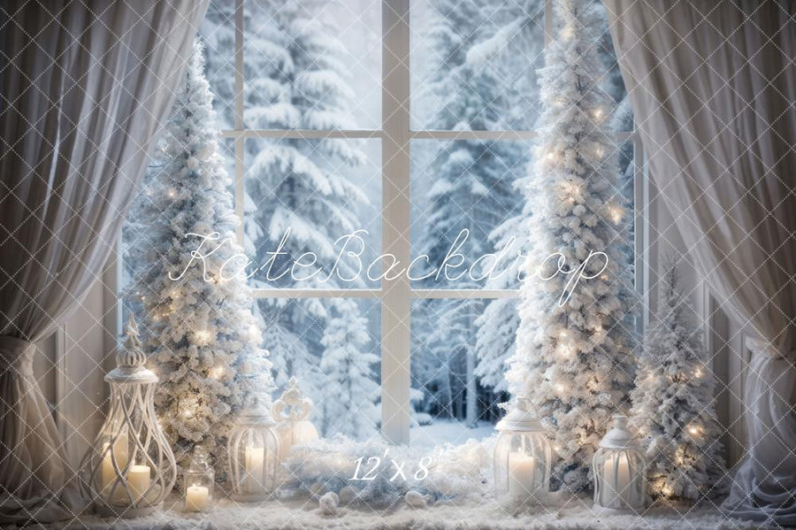 Kate Winter Christmas Tree Window Light Fleece Backdrop Designed by Em