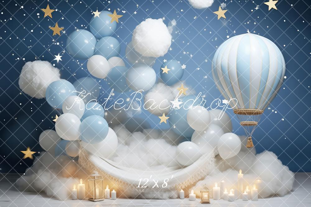 Kate Cake Smash Sweet Dream Hot Air Balloon Fleece Backdrop Designed by Chain Photography