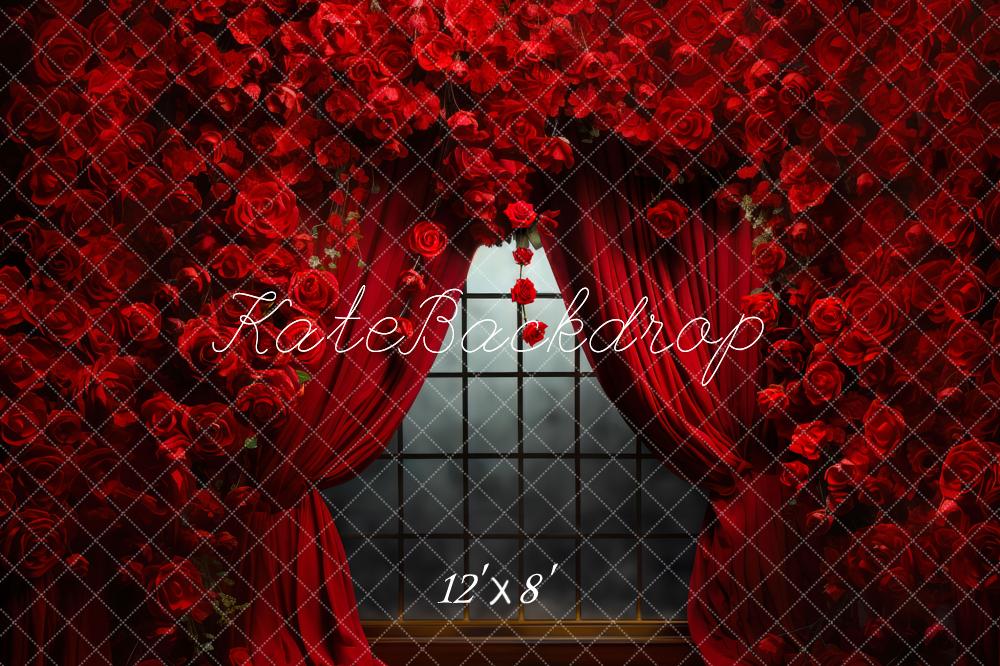 Kate Valentine's Day Rose Curtains Fleece Backdrop Designed by Mini MakeBelieve
