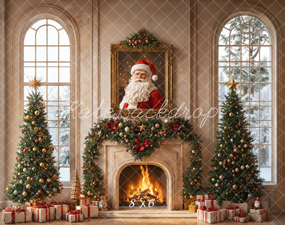 アンティーク調　サンタクロース　フォトフレーム Cozy Traditional Christmas Fireplace Backdrop
