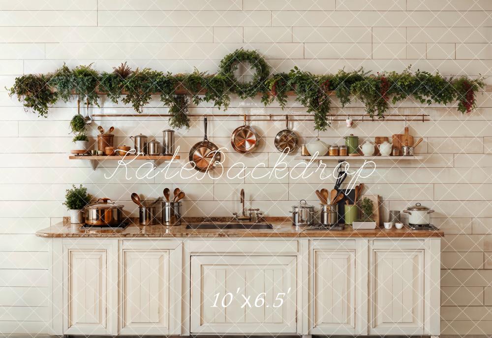 Kerstkeuken Witte Kasten Keukengerei Foto Achtergrond Designed by Emetselch