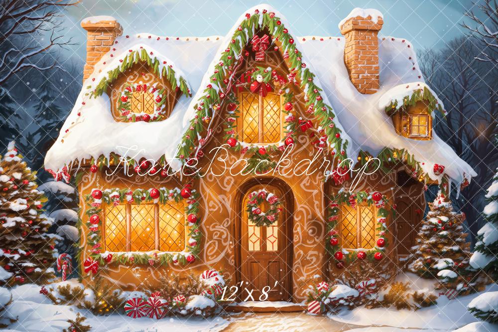 Kate Christmas Cartoon Cabin Snow White Printed Backdrop Designed by Emetselch
