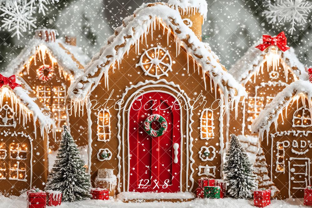 Festive Gingerbread Holiday Village Backdrop