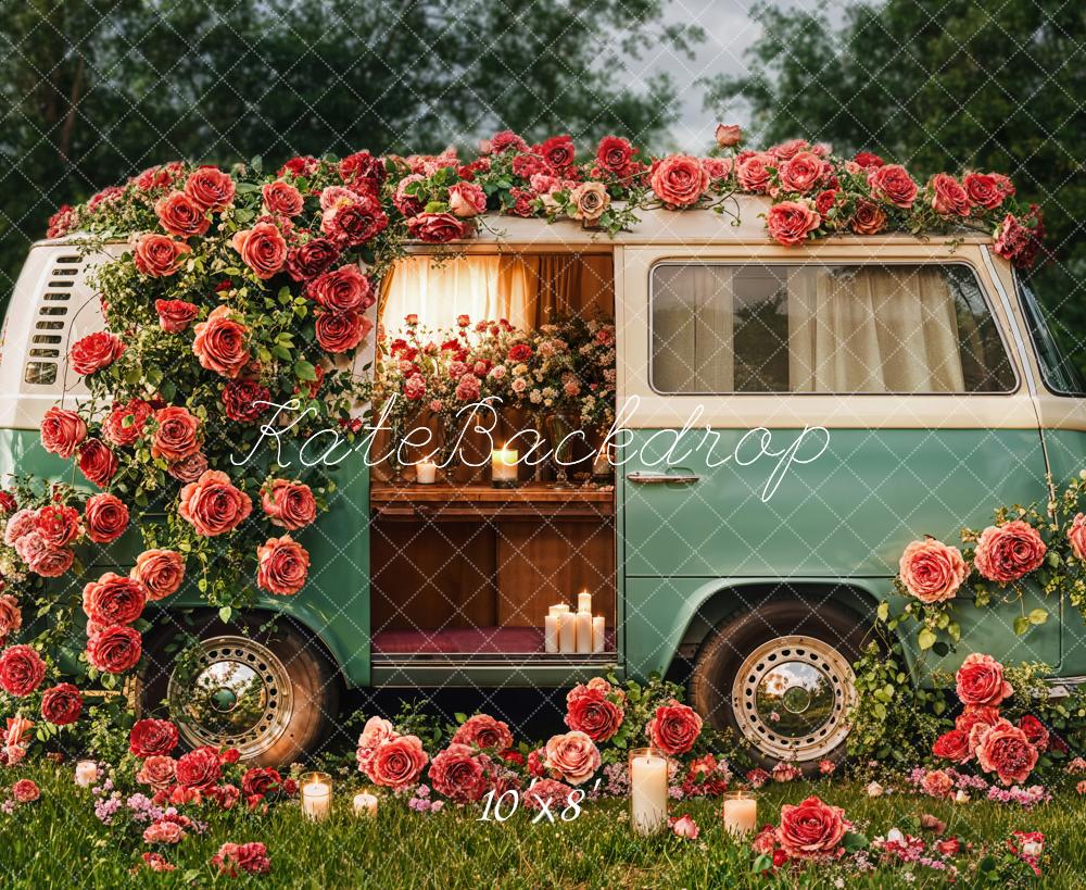 Kate Valentine's Day Floral Vintage Campervan Backdrop Designed by Emetselch
