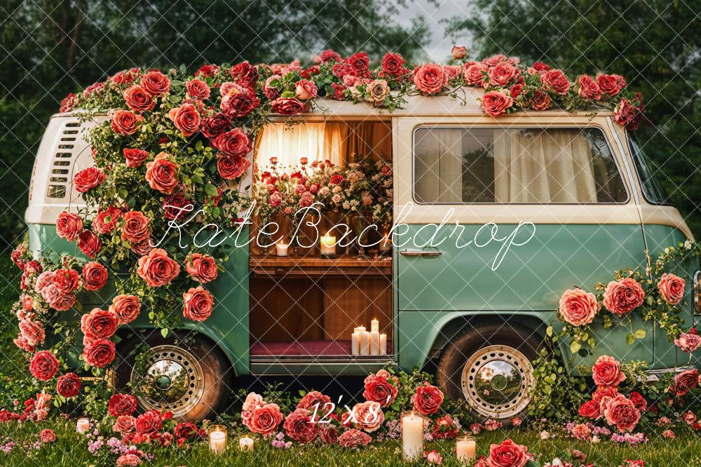 Kate Valentine's Day Floral Vintage Campervan Backdrop Designed by Emetselch