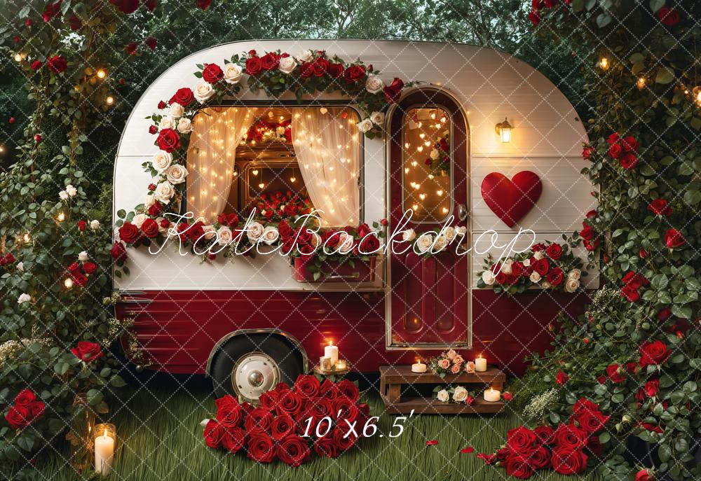Kate Valentine's Day Romantic Flower Heart Caravan Backdrop for Photography Designed by Emetselch