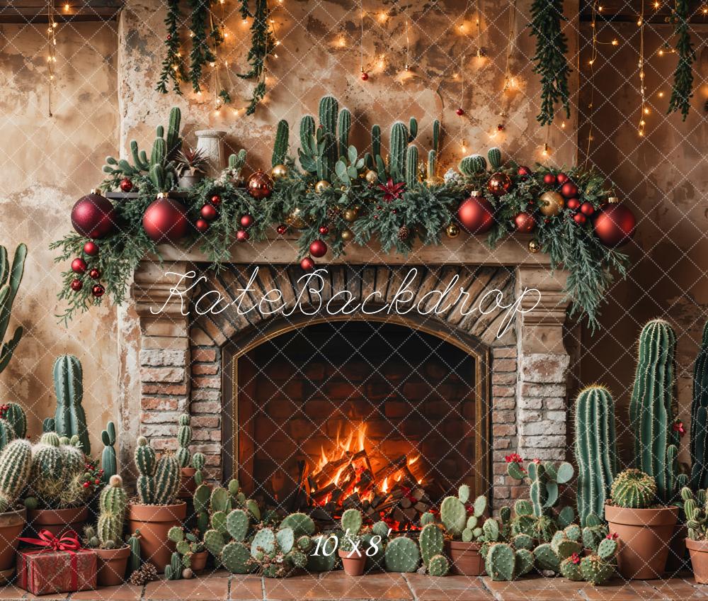 Retro Wand Kerst Cactus Haard Foto Achtergrond Designed by Emetselch