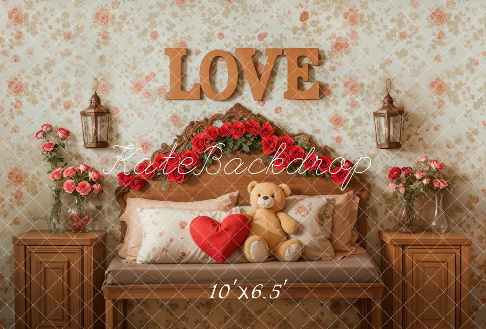 Kate Valentine's Day Floral Teddy Bear Bed Backdrop Designed by Emetselch