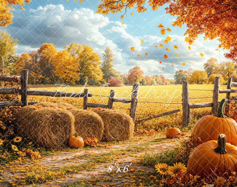 Golden Autumn Harvest Pumpkin Scene Backdrop
