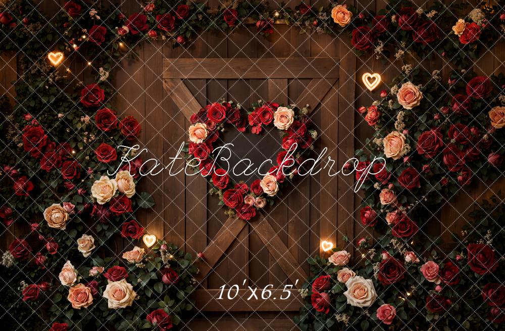 Kate Valentine's Day Romantic Rose Heart Wood Backdrop Designed by Emetselch