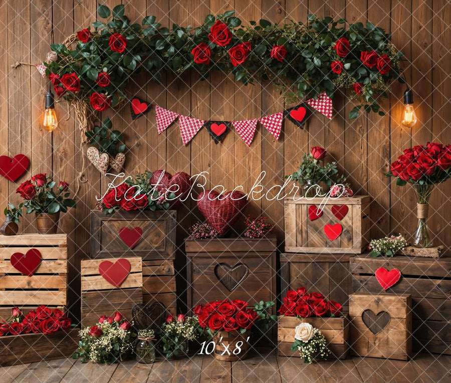 Kate Valentine's Rustic Roses Heart Wooden Backdrop Designed by Emetse
