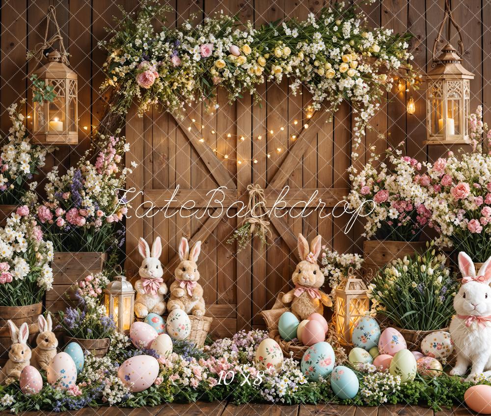 Easter Bunny Floral Eggs Wood Backdrop Designed by Emetselch