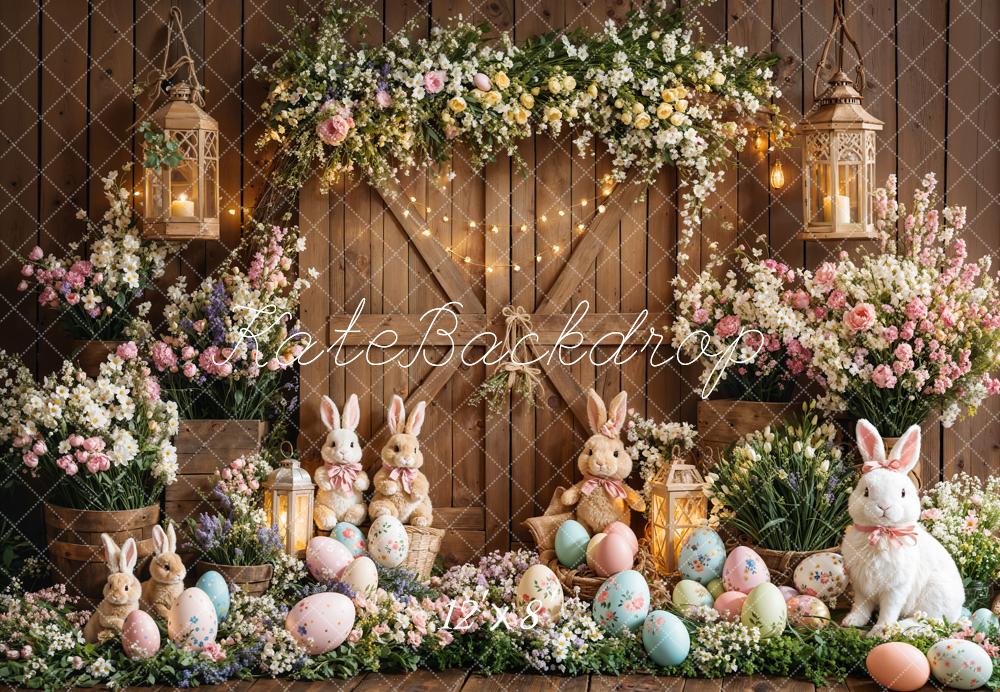 Easter Bunny Floral Eggs Wood Backdrop Designed by Emetselch