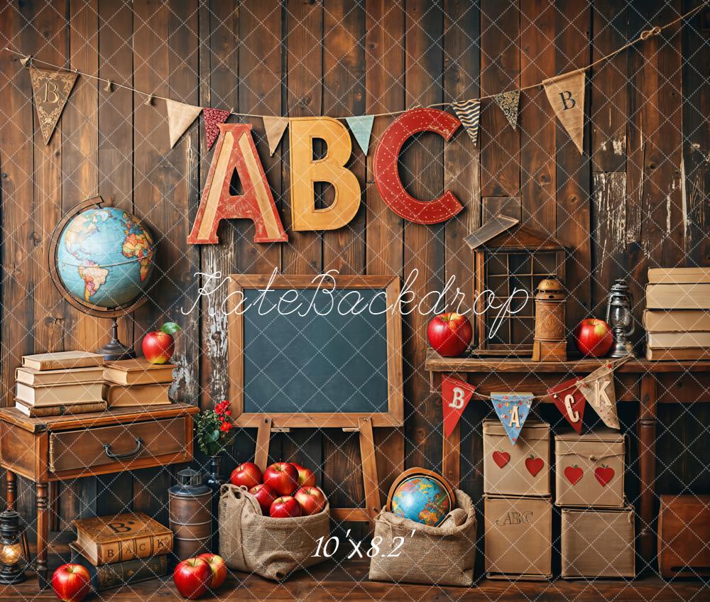 Kate Back to School/Graduation Globe Vintage Wooden Wall Backdrop Designed by Emetselch
