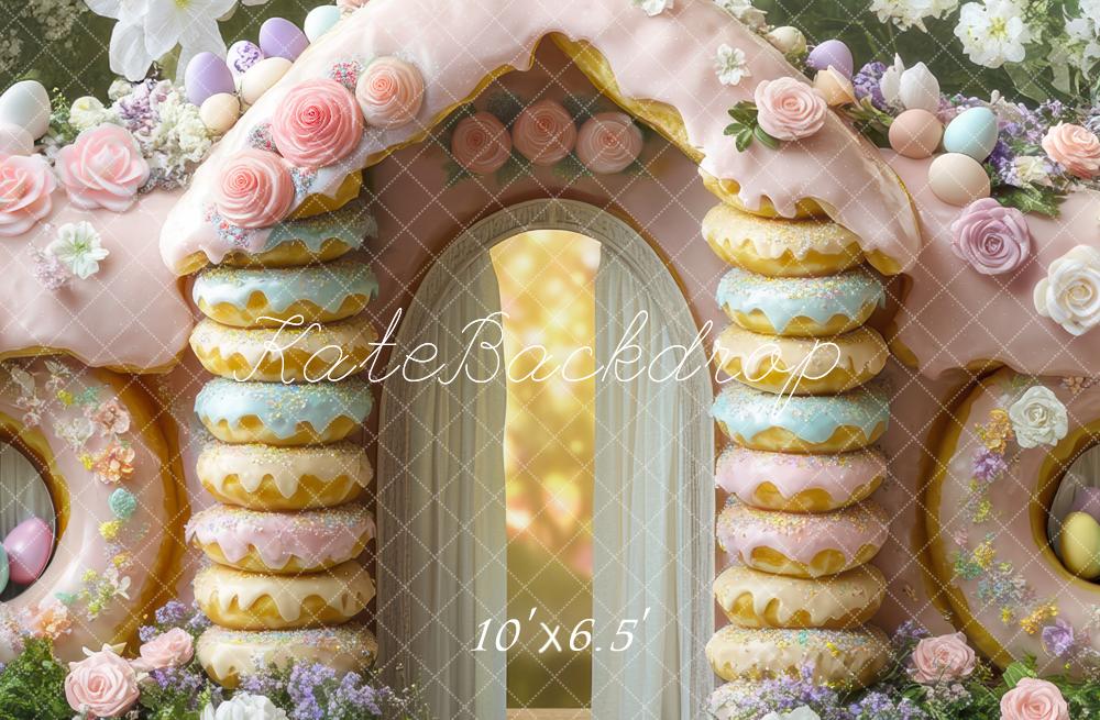 Kate Easter Sweets Donut Bunny House Printed Backdrop Designed by Mini MakeBelieve