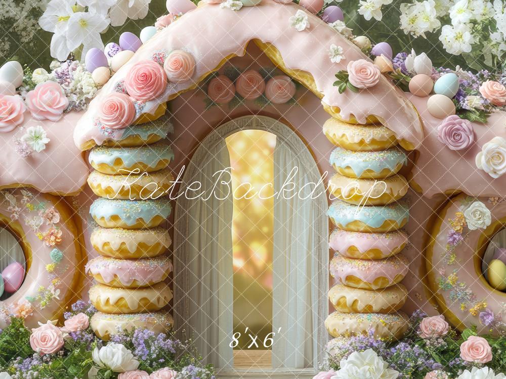 Kate Easter Sweets Donut Bunny House Printed Backdrop Designed by Mini MakeBelieve