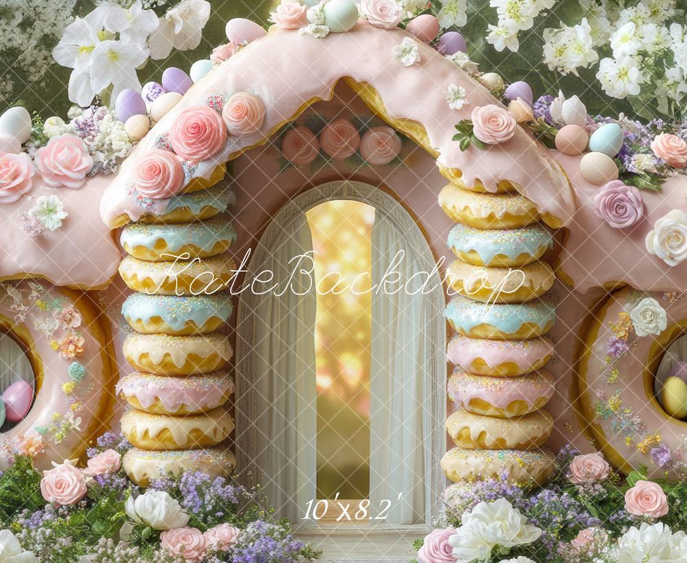 Kate Easter Sweets Donut Bunny House Printed Backdrop Designed by Mini MakeBelieve