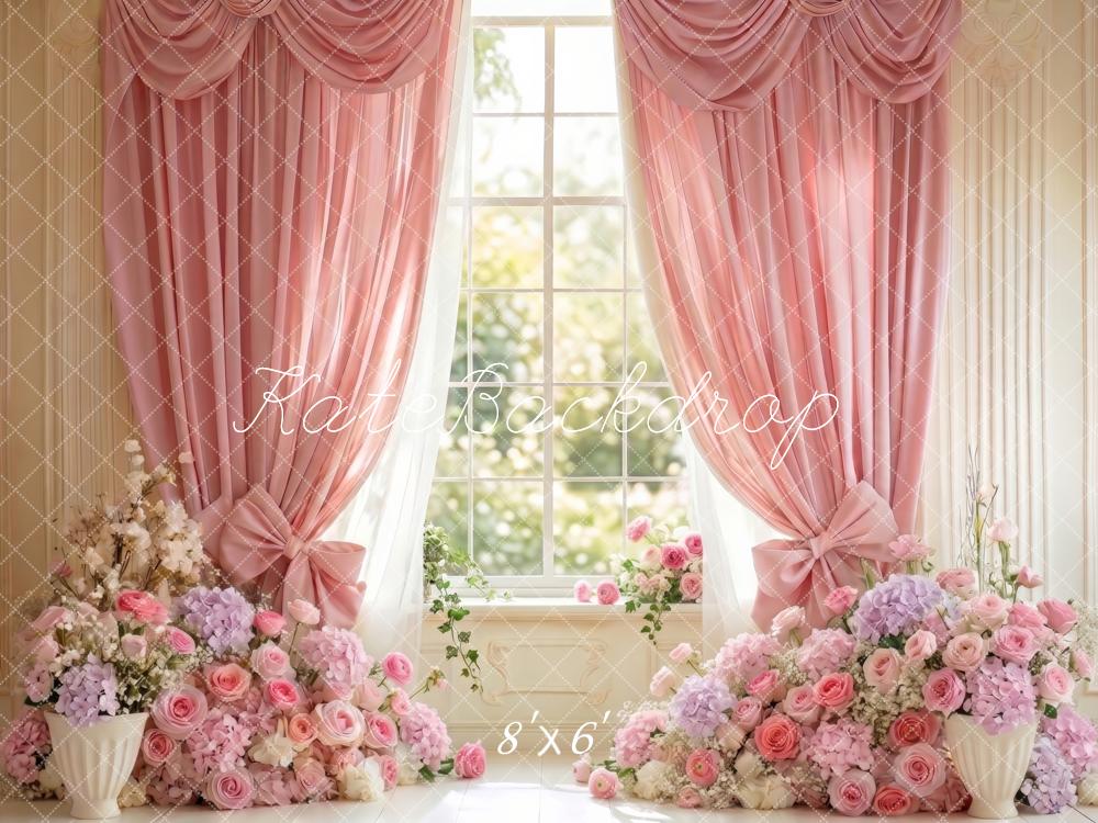 Kate Romantic Pink Floral Curtain Window Printed Backdrop Designed by Patty Roberts