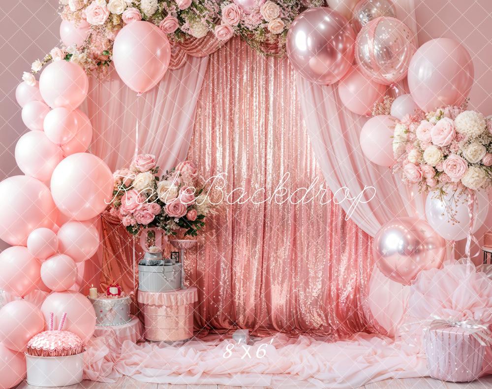Kate Birthday Pink Floral Balloon Arch Backdrop Designed by Emetselch