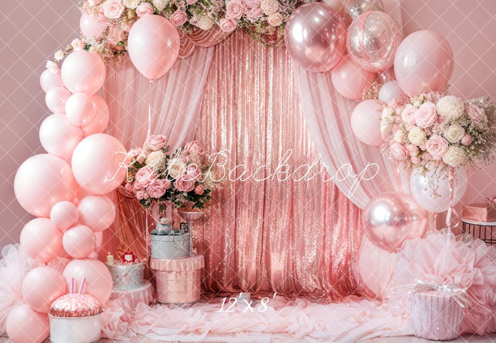 Kate Birthday Pink Floral Balloon Arch Backdrop Designed by Emetselch