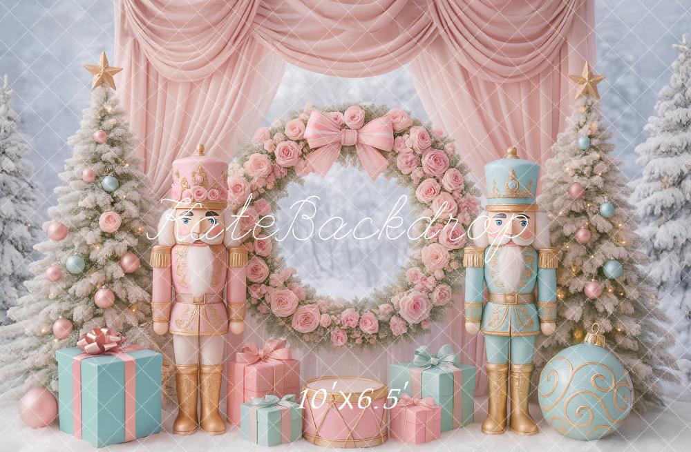 Kate Christmas Tree Nutcracker Wreath Curtains Backdrop Designed by Ashley Paul