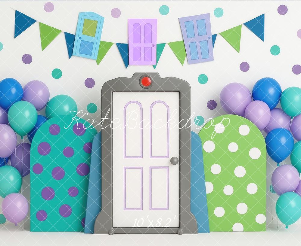 Kate Cake Smash Monster Door Balloons Printed Backdrop Designed by Mini MakeBelieve