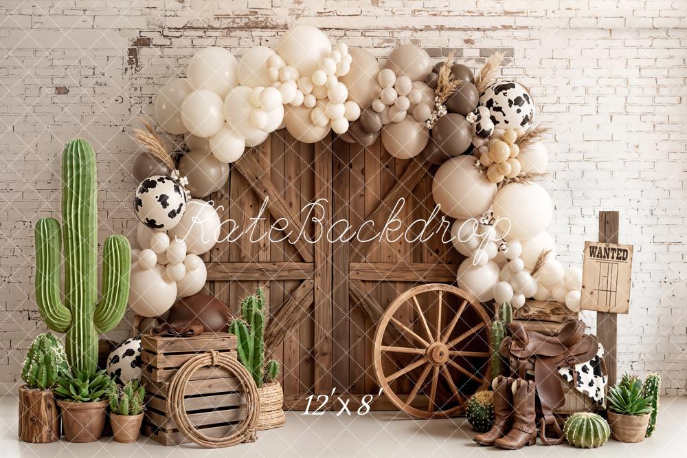 Kate Western Barn Door Cow Print Balloon Arch Cactus Printed Backdrop Designed by Emetselch