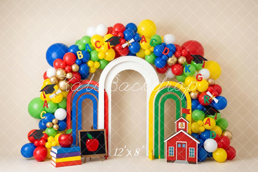 TEST Kate Graduation Colorful Balloon Arch Schoolhouse Chalkboard Printed Backdrop Designed by Emetselch