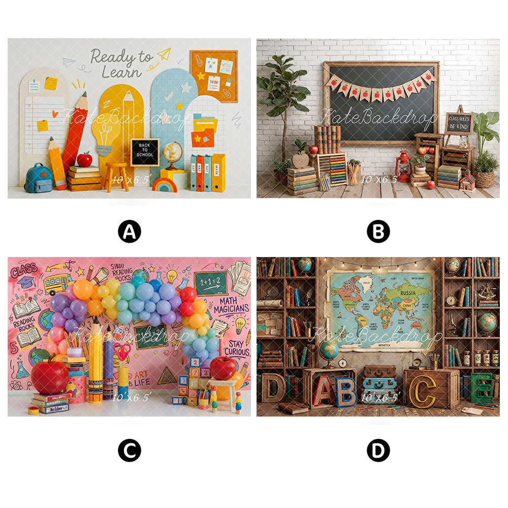 Kate Back To School Combination Printed Backdrops for Photography( 4 Backdrops in Total)