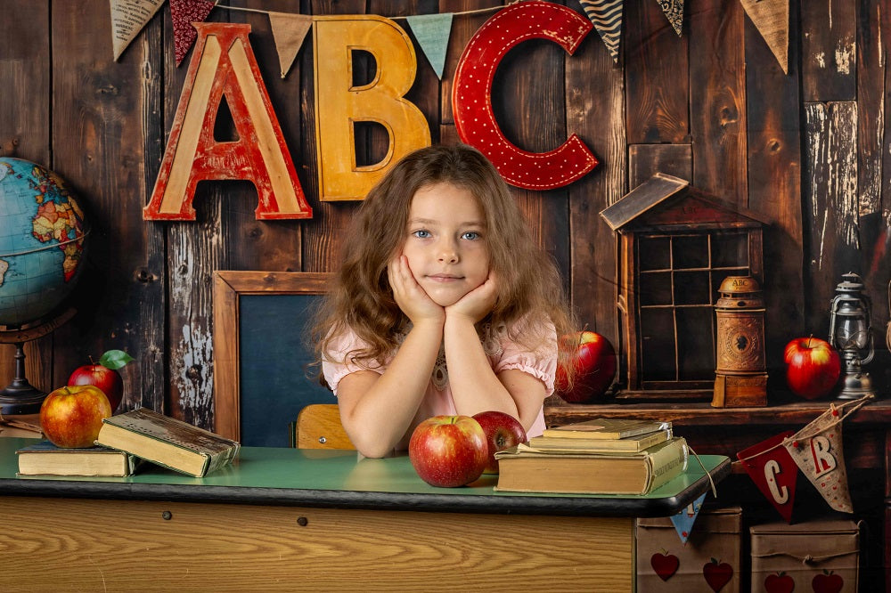 Kate Back to School/Graduation Globe Vintage Wooden Wall Backdrop Designed by Emetselch