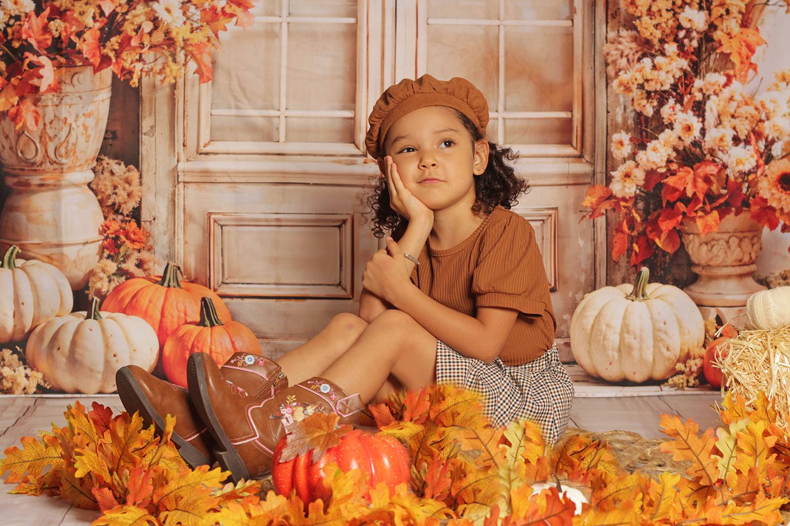 Kate Fall Boho Pumpkin Beige Arched Door Printed Backdrop Designed by Emetselch