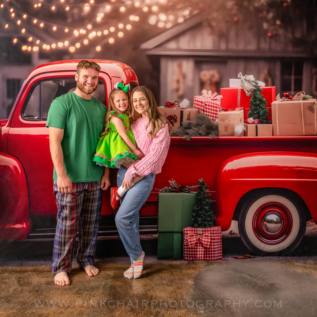 Kate Christmas Gift in Red Truck Backdrop for Photography