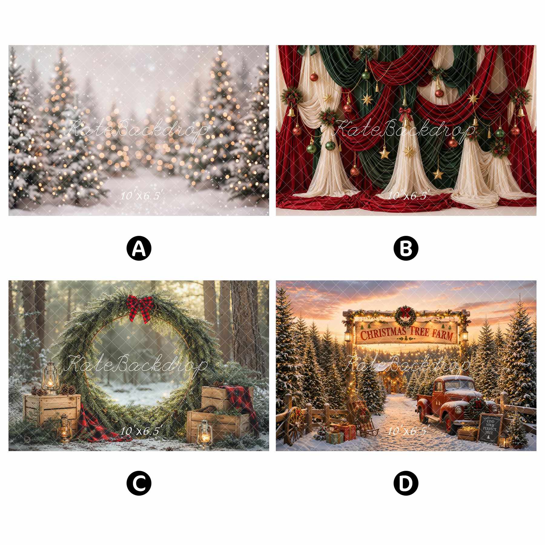 Kate Christmas Combination Printed Backdrops for Photography( 4 Backdrops in Total)