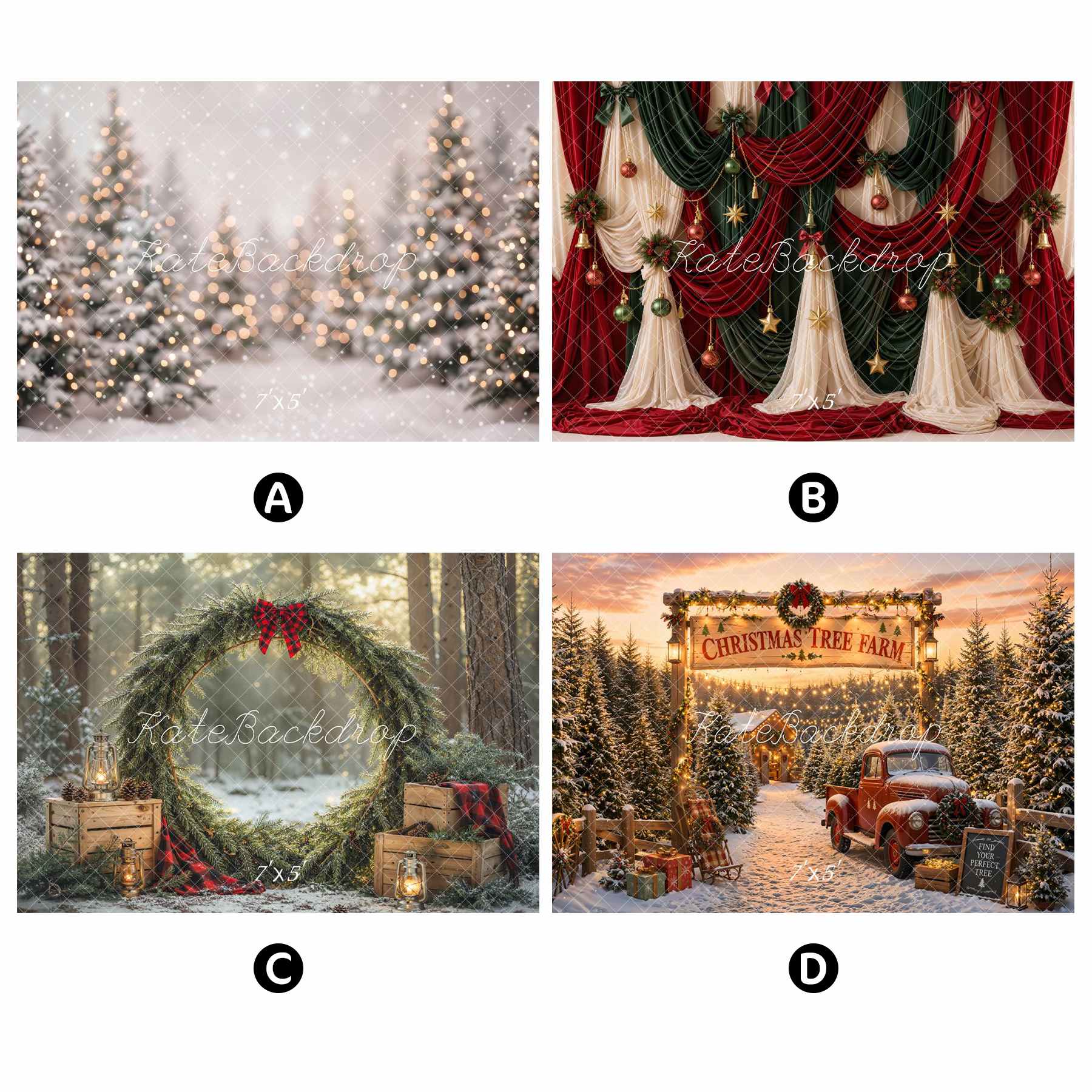 Kate Christmas Combination Printed Backdrops for Photography( 4 Backdrops in Total)