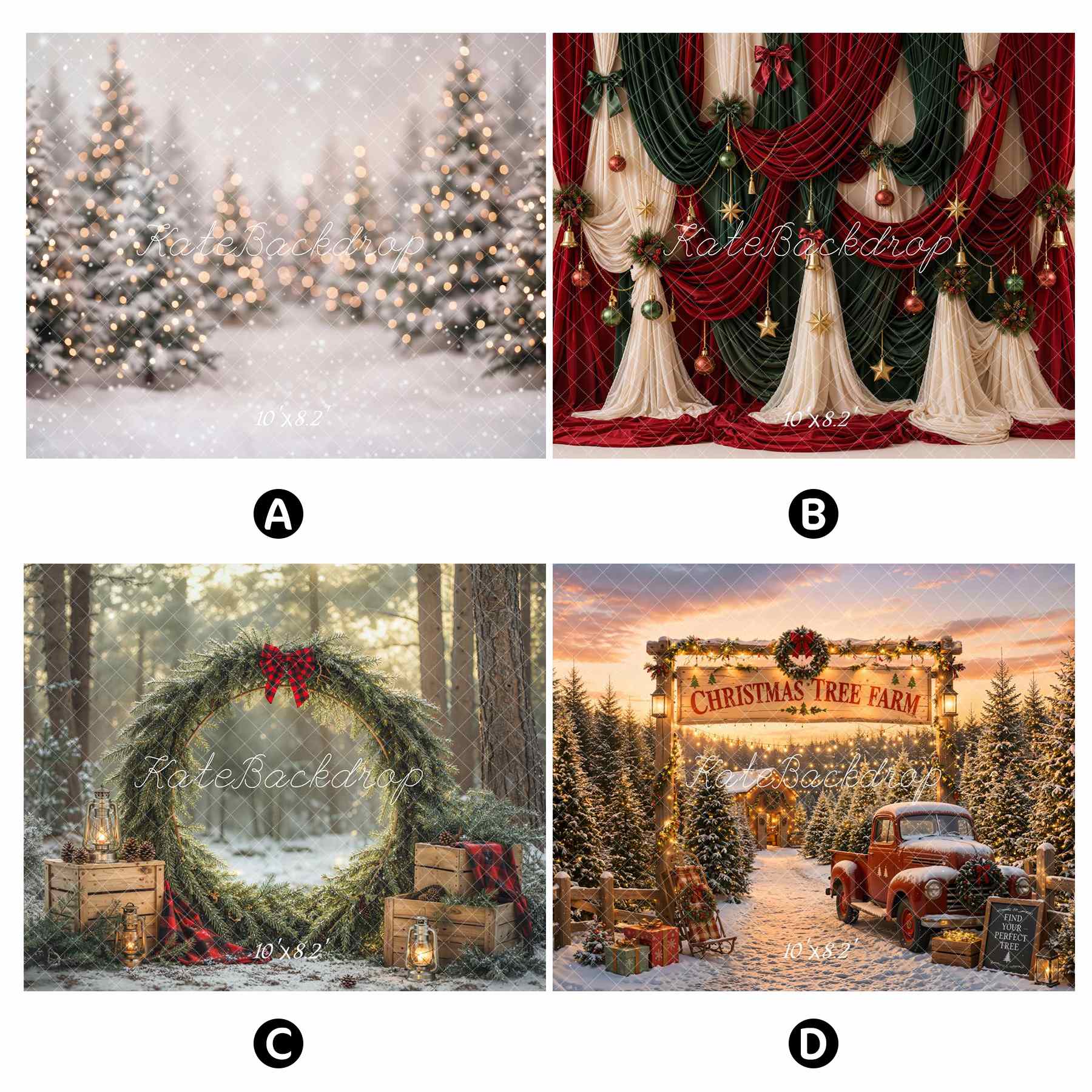 Kate Christmas Combination Printed Backdrops for Photography( 4 Backdrops in Total)