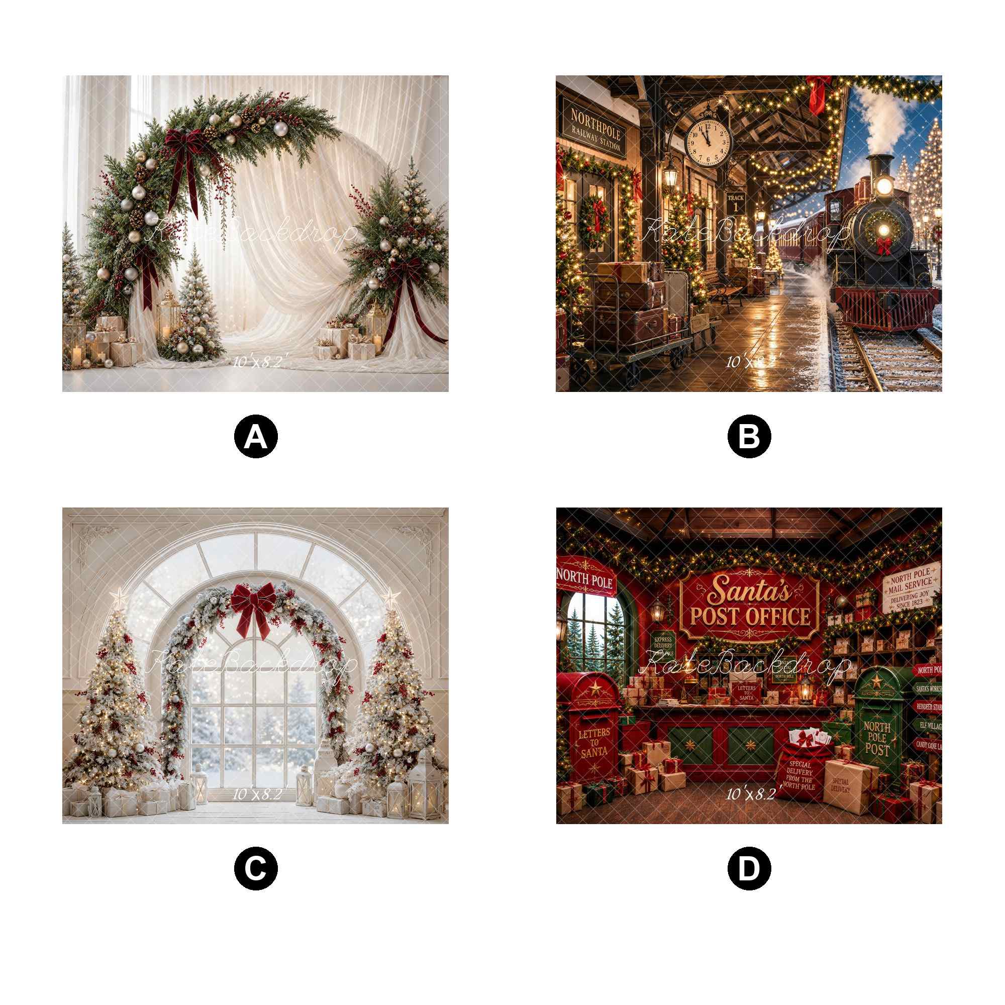 Kate Christmas Combination Printed Backdrops for Photography( 4 Backdrops in Total)