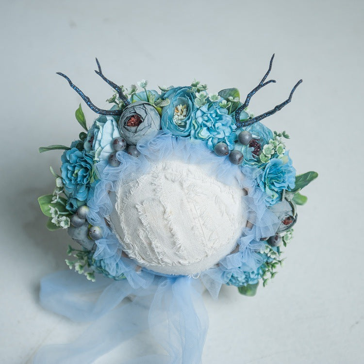 Kate Blue Floral Bonnet for Newborn Photography