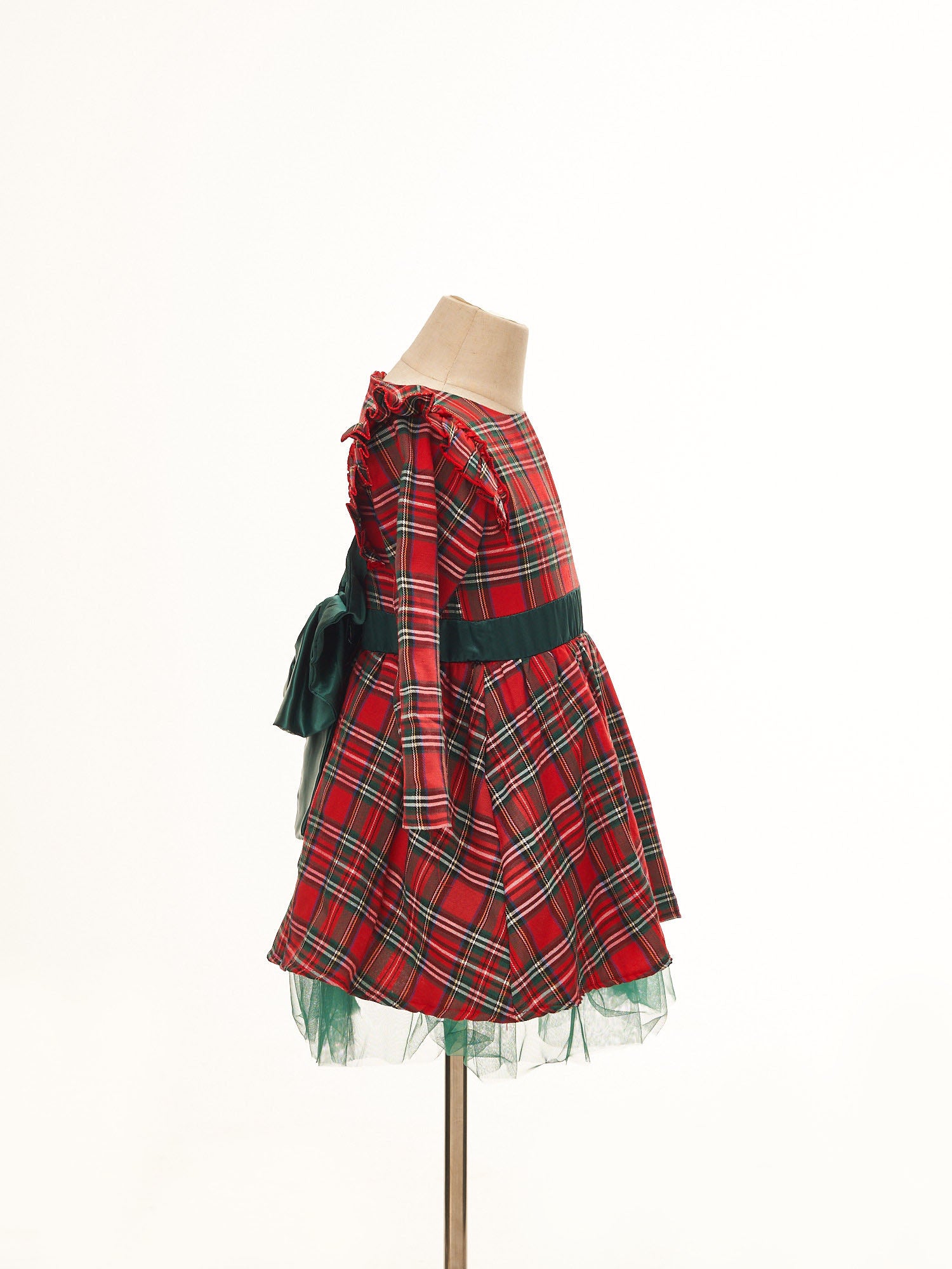 Kate Green Red Plaid Bow Tie Princess Kids Dress for Photography