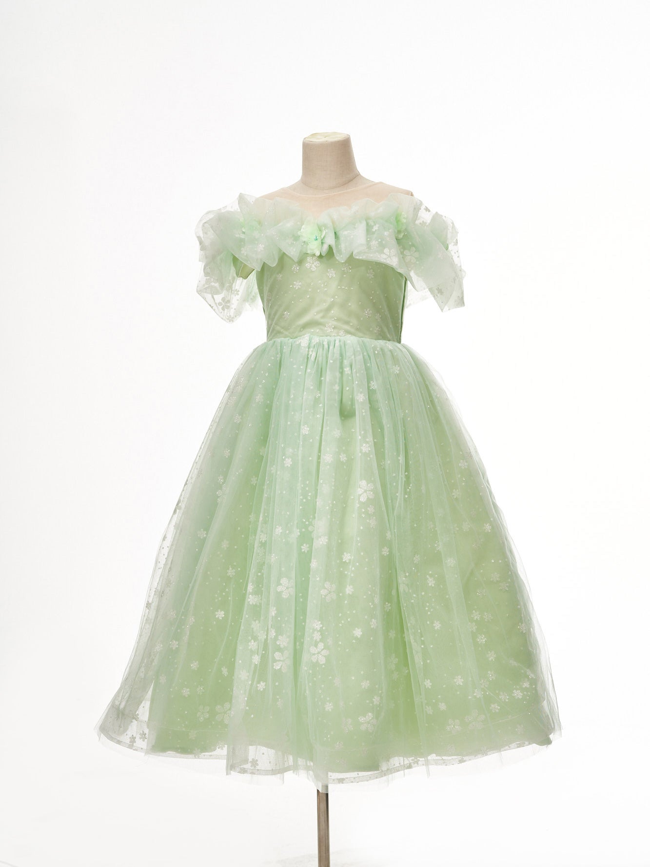 18359 Khaki Green Glitter Patterned Tulle Princess Dress