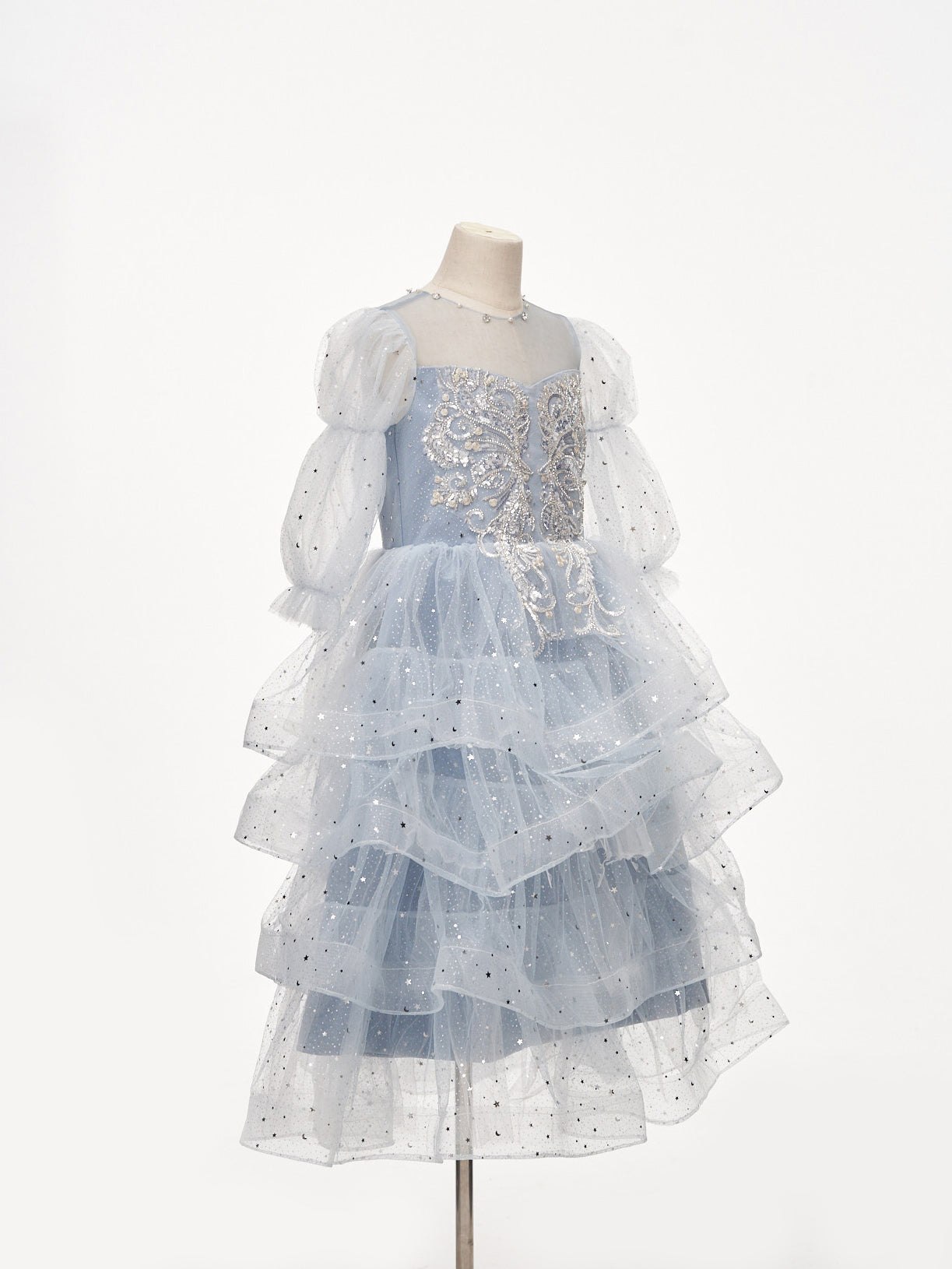 Kate Blue Organza SequinTiered Princess Kids Dress for Photography