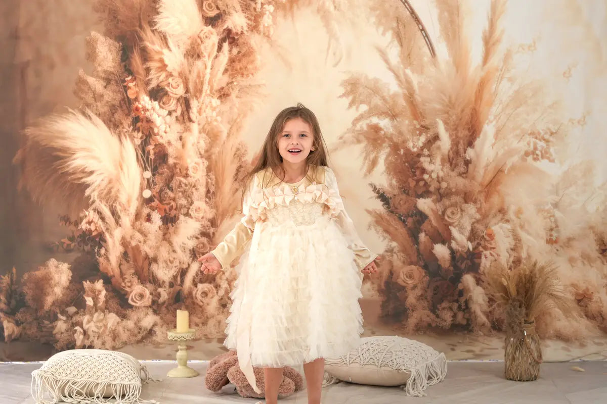 Kate Beige Tiered Kids Dress for Photography