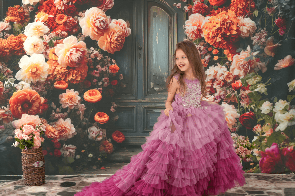 Kate Gradient Pink and Purple Tiered Kids Dress for Photography