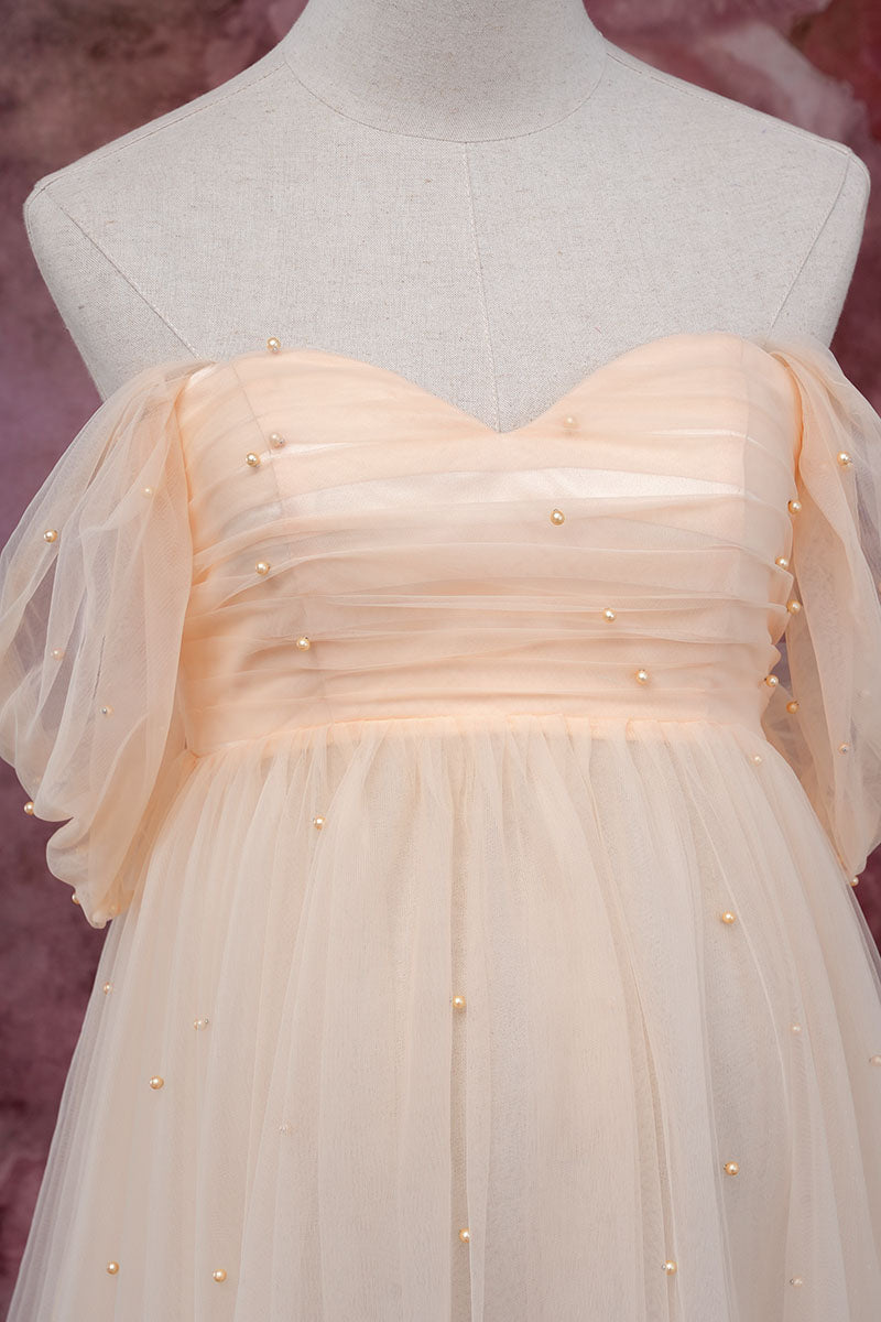 Pink one-shoulder mesh dress front detail photo