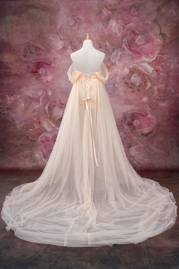 Baby Pink Beaded One Shoulder Mesh Gown main image 1