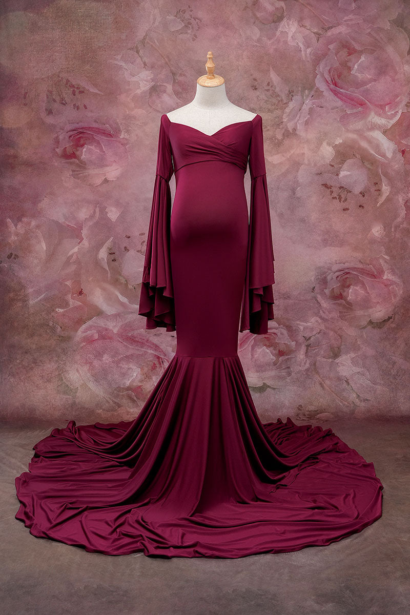  Maroon One Shoulder Satin Dress Front View