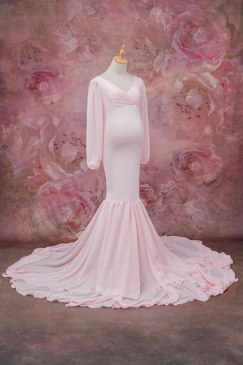 Side view of pink one-shoulder satin dress
