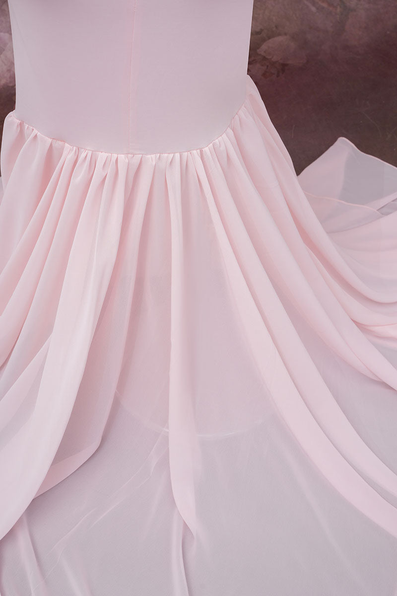 Pink One Shoulder Satin Dress Hem Photo